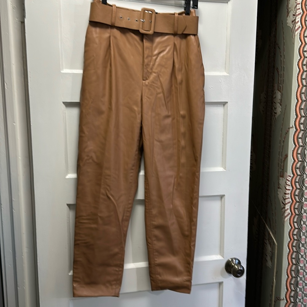 Zara leather look high waisted pants. Pleated top tapers down to ankle.